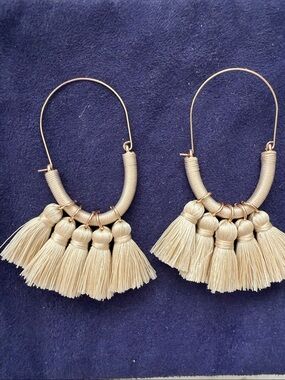 Beige Tassel Hoop Earrings - Women Jewelry